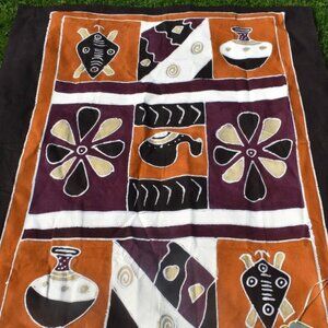 Vintage Large Handpainted African Folk Art Canvas Tapestry Wall Hanging 6x5ft